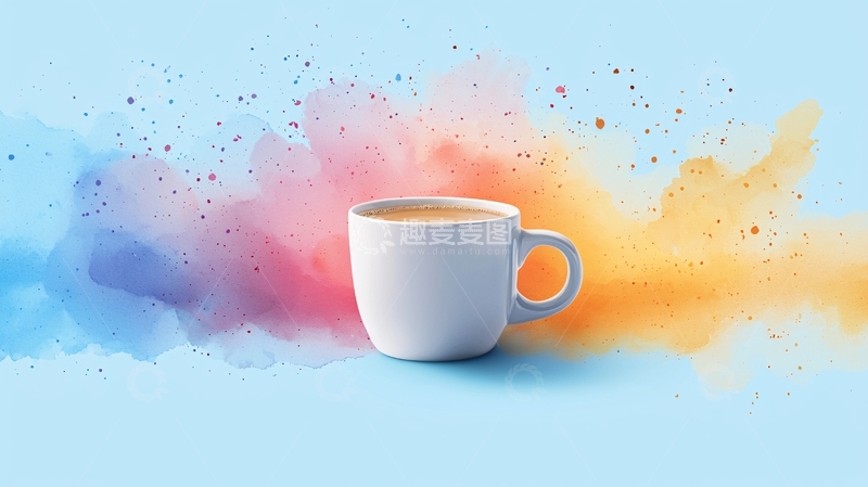 高清大图下载【趣麦麦图】彩色烟雾背景咖啡杯