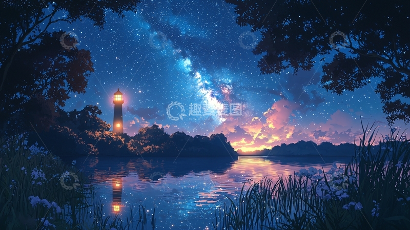 高清大图下载【趣麦麦图】星空下的灯塔