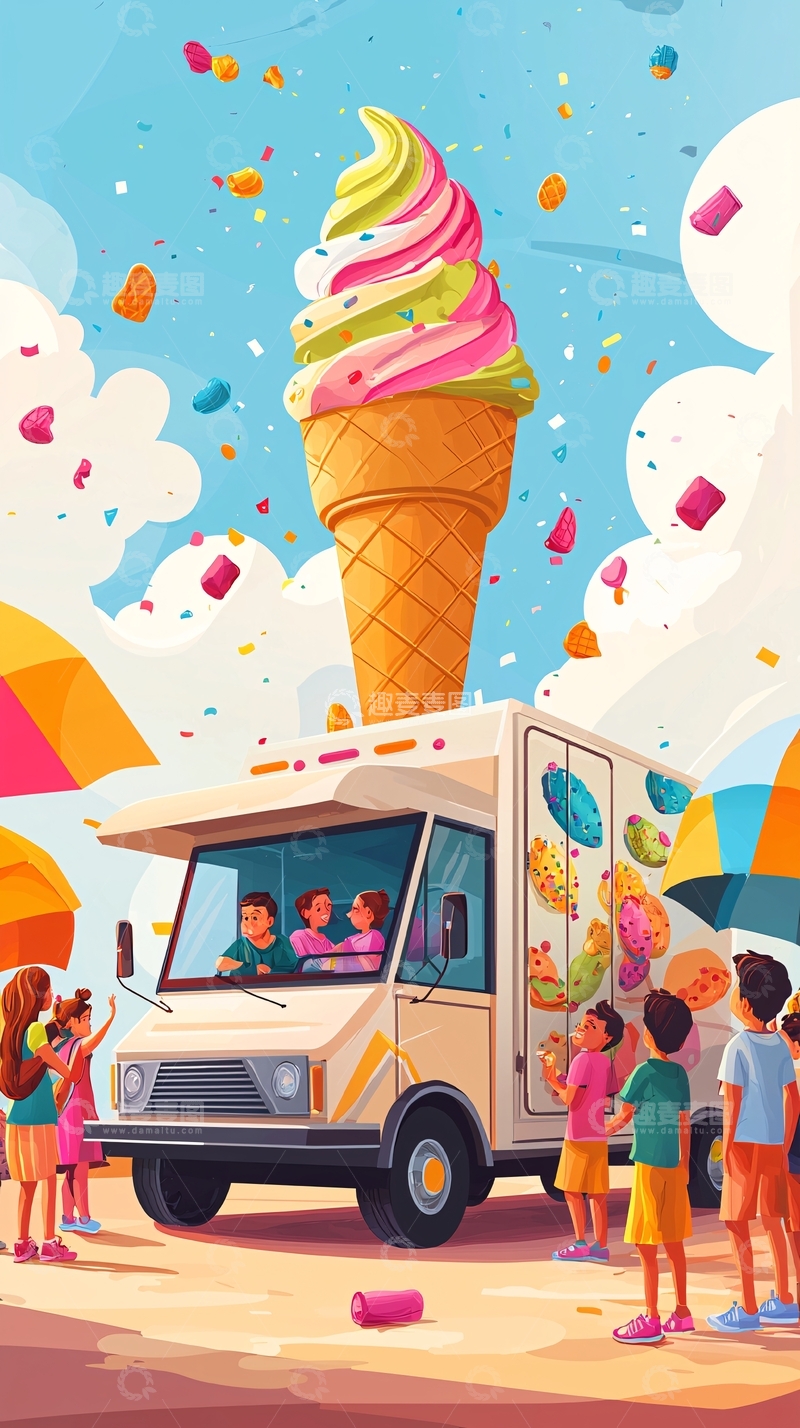高清大图下载【趣麦麦图】冰淇淋卡车