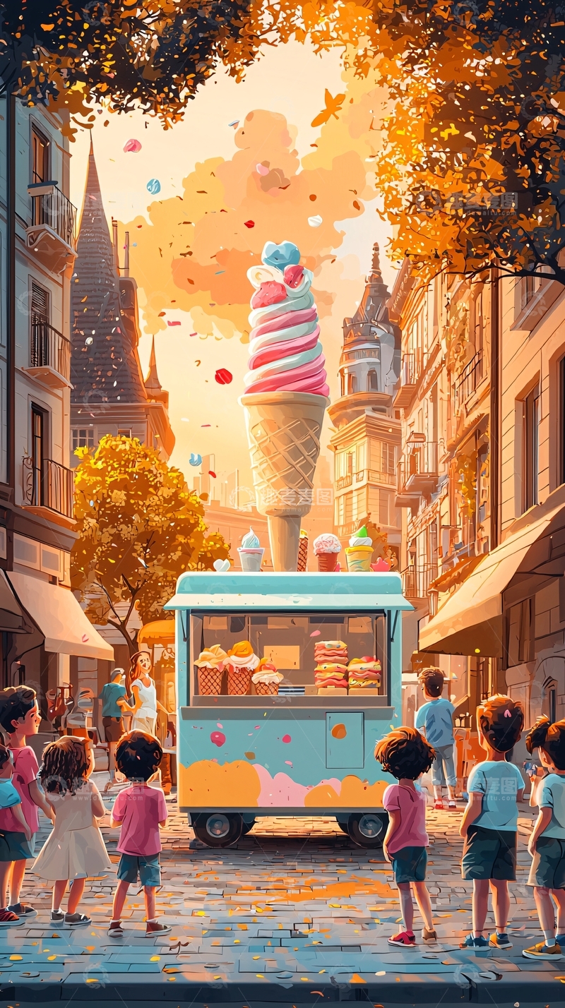 高清大图下载【趣麦麦图】巨型冰淇淋街头小卖部