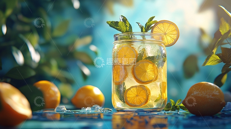高清大图下载【趣麦麦图】清新夏日橙子柠檬水