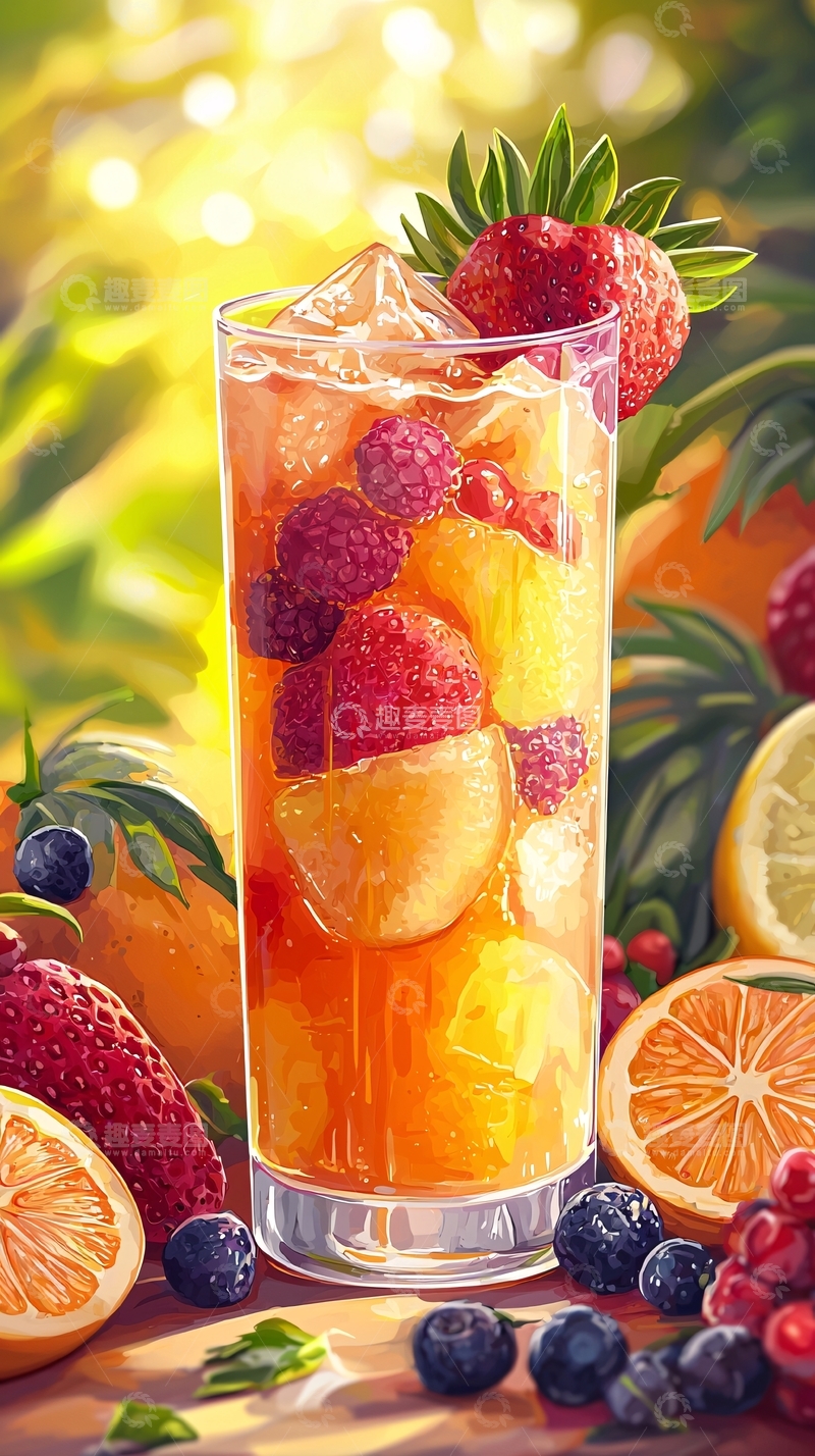 高清大图下载【趣麦麦图】阳光下清爽水果茶