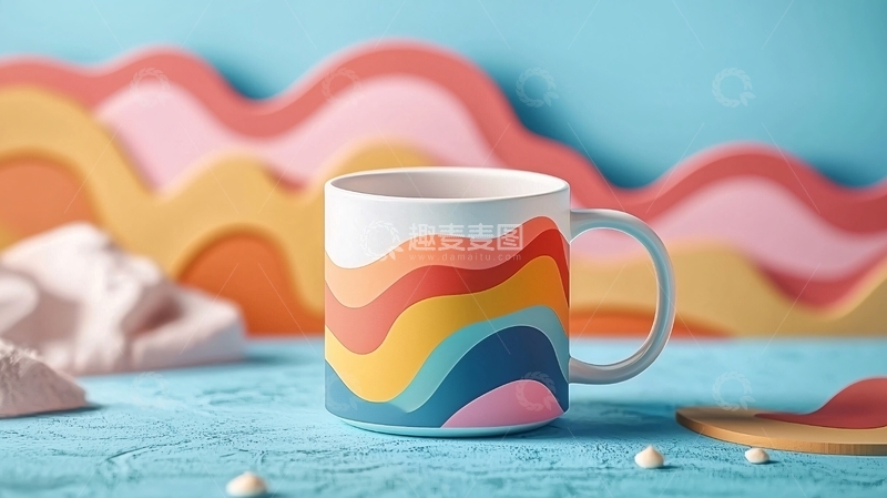 高清大图下载【趣麦麦图】彩绘波浪马克杯
