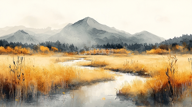 高清大图下载【趣麦麦图】秋日山谷河流景色