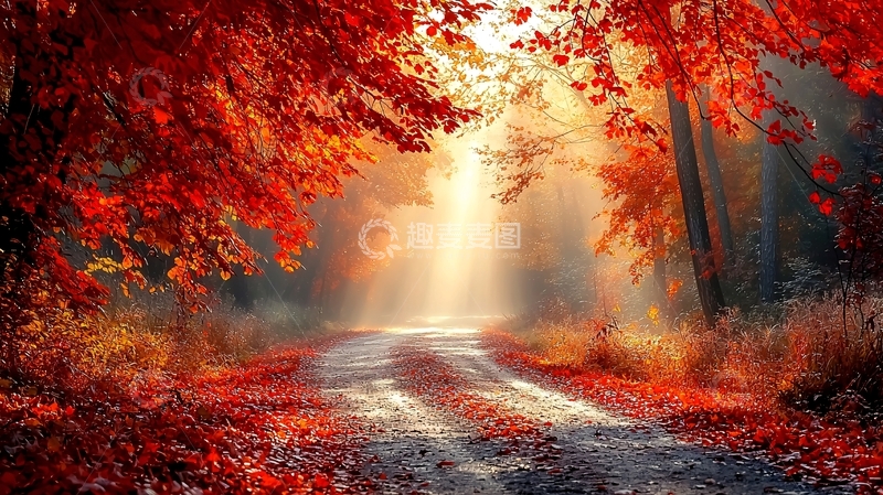 高清大图下载【趣麦麦图】秋日红叶小路