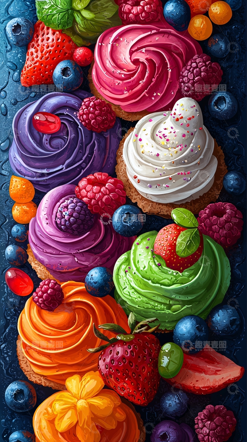 高清大图下载【趣麦麦图】彩色奶油杯子蛋糕