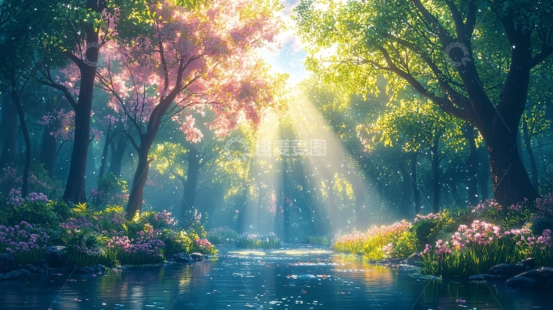 高清大图下载【趣麦麦图】阳光森林小溪