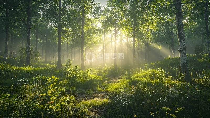 高清大图下载【趣麦麦图】清晨森林阳光4