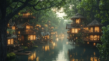 森林河边小屋