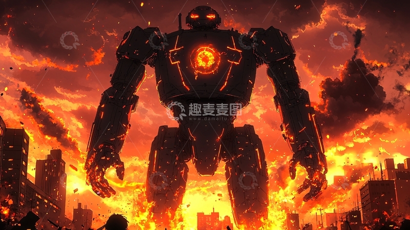 高清大图下载【趣麦麦图】火焰中巨型机器人