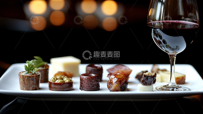 红酒与精致小吃