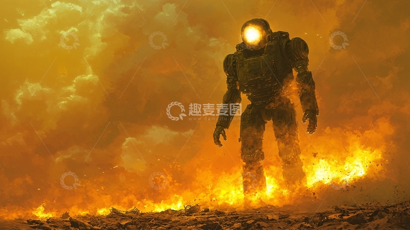 高清大图下载【趣麦麦图】火焰中巨型机器人