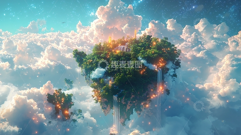 高清大图下载【趣麦麦图】云端岛屿
