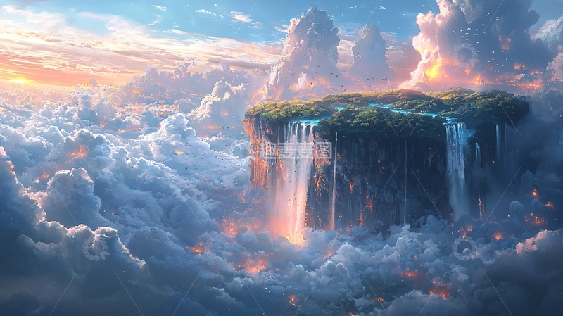 高清大图下载【趣麦麦图】云端岛屿