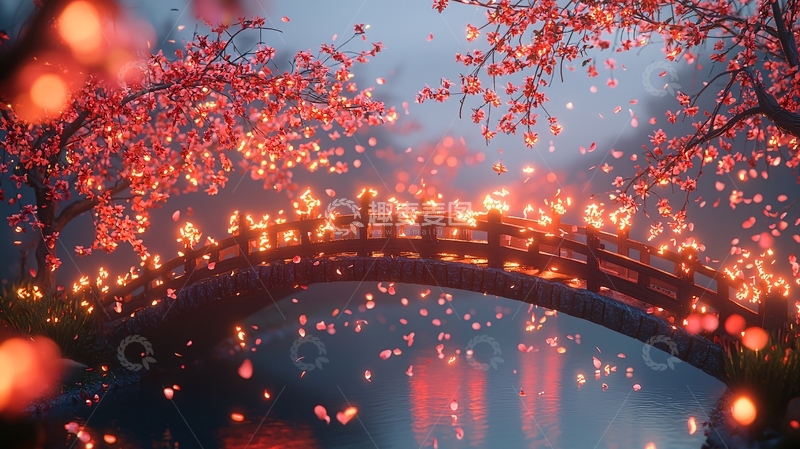 高清大图下载【趣麦麦图】梦幻红叶桥