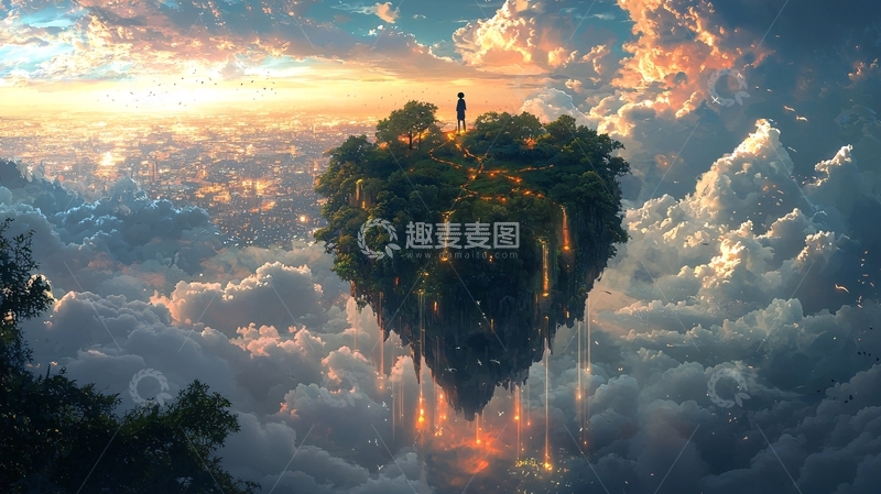 高清大图下载【趣麦麦图】云端上的爱心岛屿