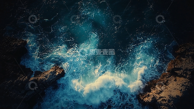 高清大图下载【趣麦麦图】深海蓝色浪花岩石