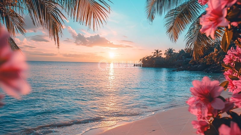 高清大图下载【趣麦麦图】热带海滩日落