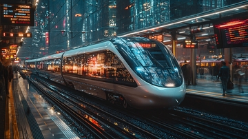 夜晚都市轻轨列车
