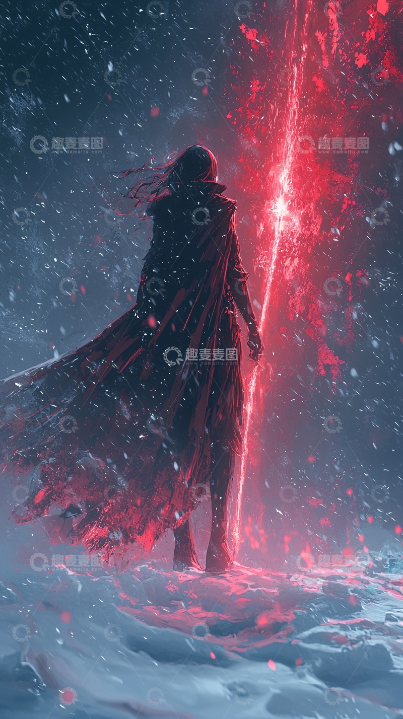 高清大图下载【趣麦麦图】雪地红光长矛战士