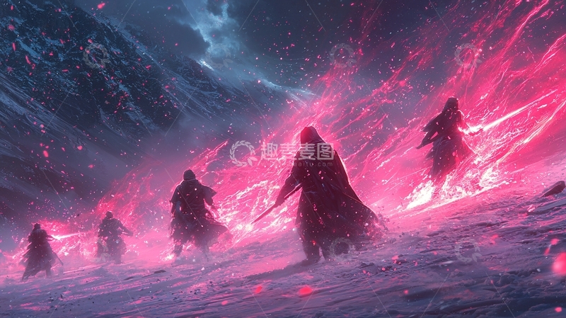 高清大图下载【趣麦麦图】冰雪山脉中的红色能量爆发