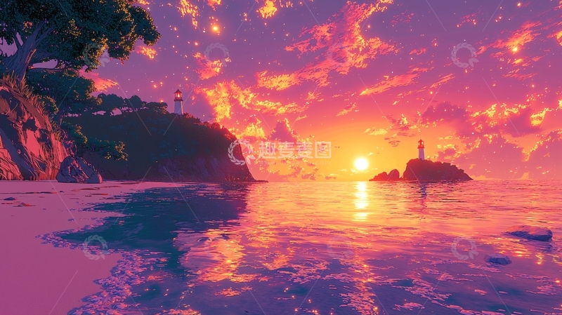高清大图下载【趣麦麦图】唯美日落海边景色