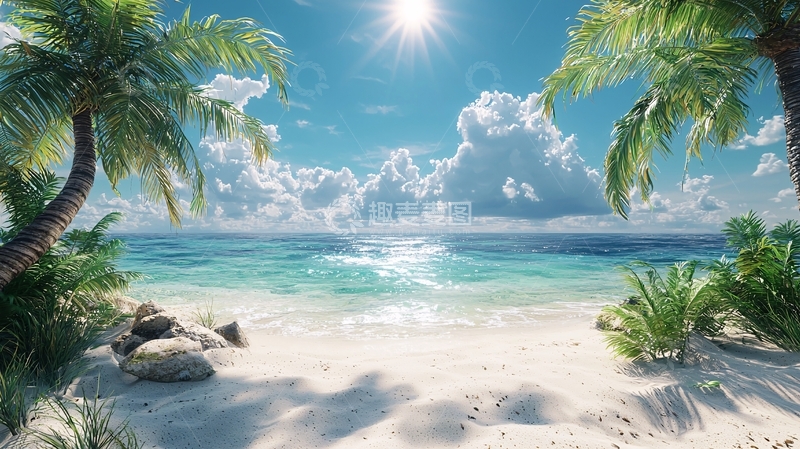 高清大图下载【趣麦麦图】阳光沙滩椰树海景