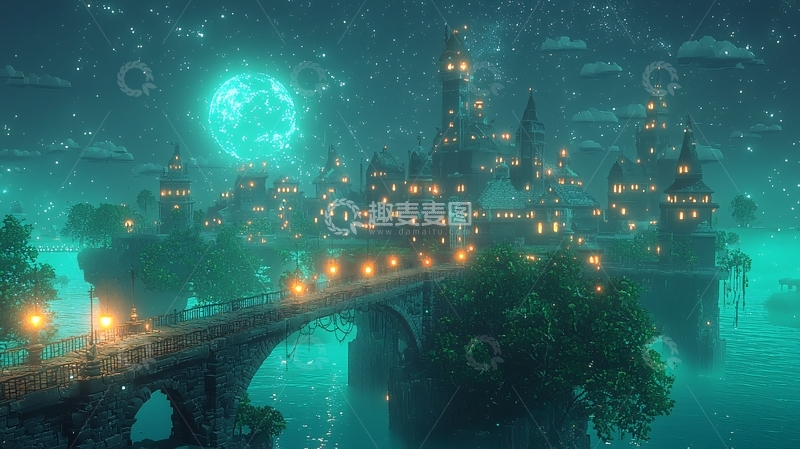 高清大图下载【趣麦麦图】梦幻岛屿夜景