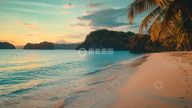 高清大图下载【趣麦麦图】热带海滩日落景色