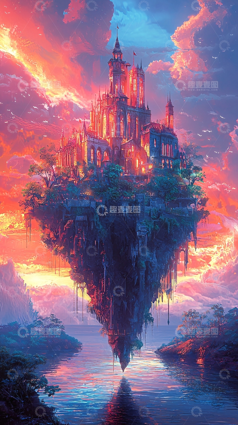 高清大图下载【趣麦麦图】悬浮岛上的哥特式城堡