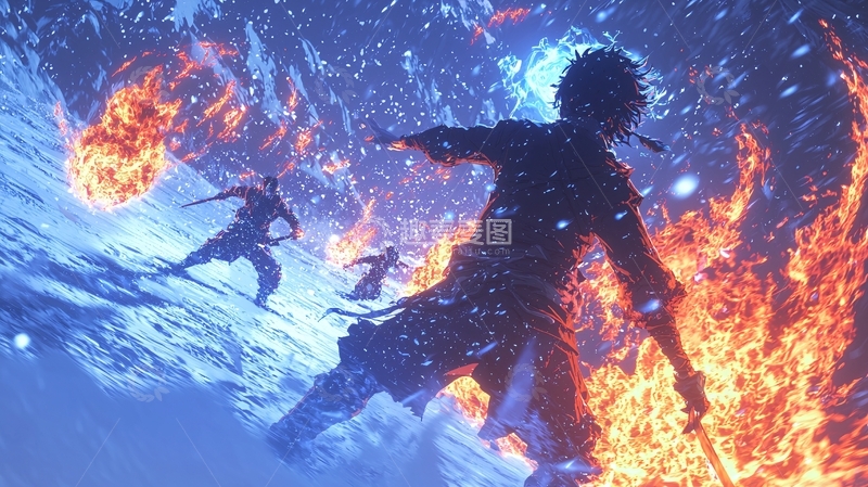 高清大图下载【趣麦麦图】冰火交融的奇幻战斗场景