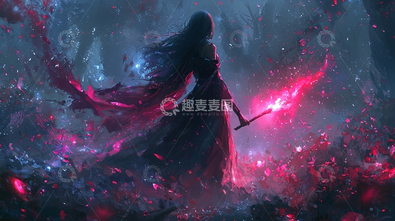 高清大图下载【趣麦麦图】黑暗森林中的红衣女巫