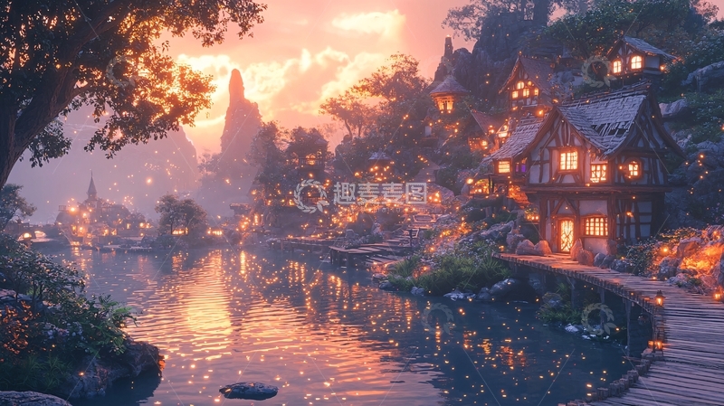 高清大图下载【趣麦麦图】夕阳下的童话小镇