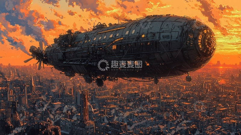 高清大图下载【趣麦麦图】-蒸汽朋克飞艇