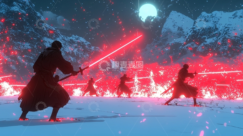 高清大图下载【趣麦麦图】雪地红光武士对决