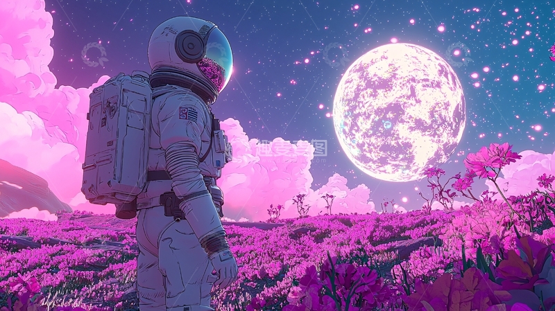 高清大图下载【趣麦麦图】太空宇航员粉色星球