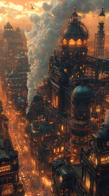 蒸汽朋克城市夜景