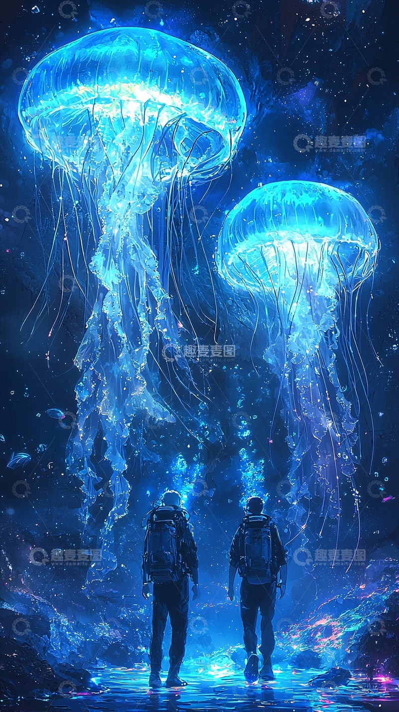 高清大图下载【趣麦麦图】蓝色发光水母