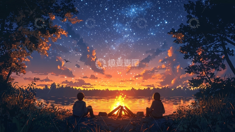 高清大图下载【趣麦麦图】星空篝火