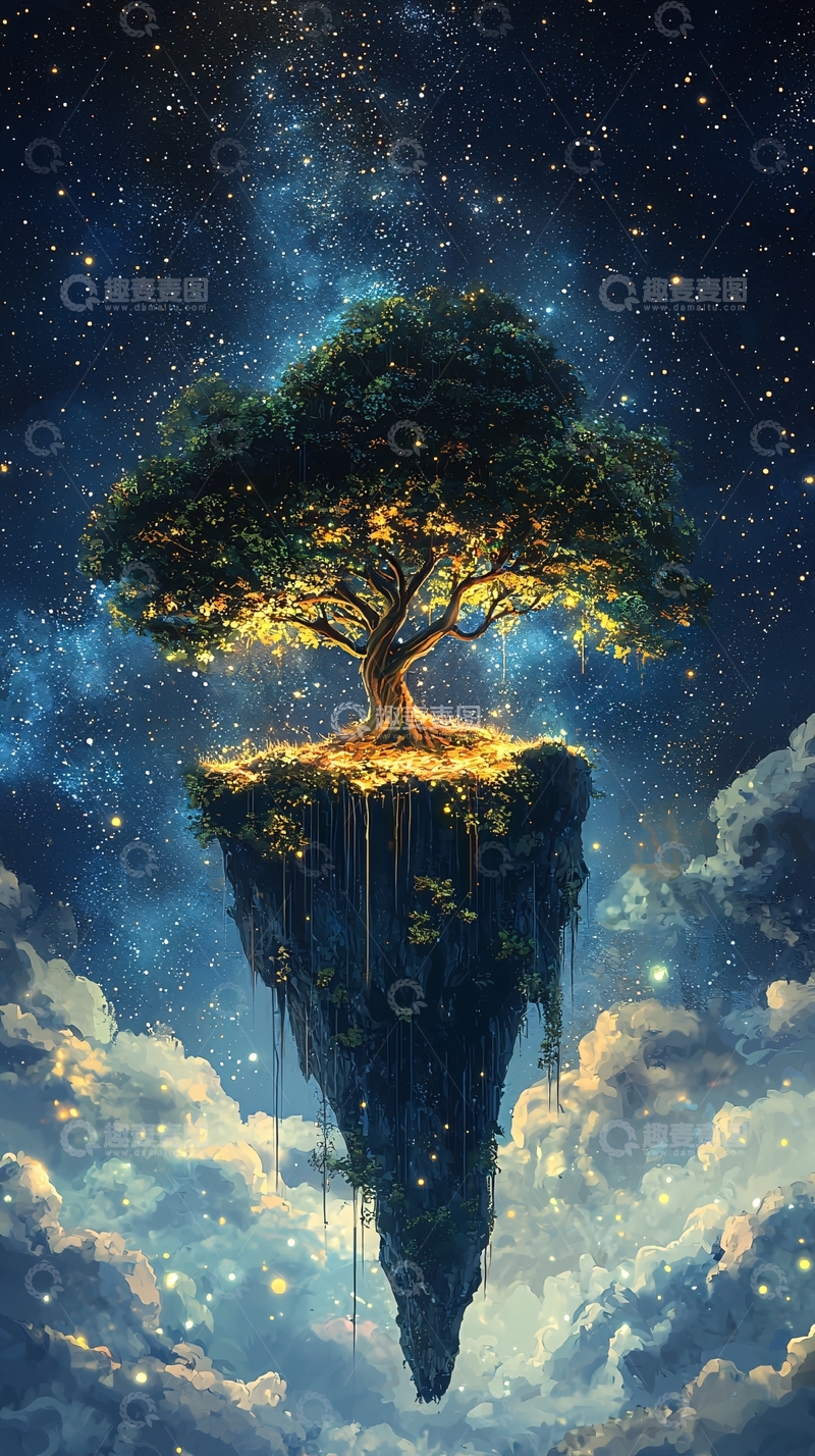 高清大图下载【趣麦麦图】星空下的发光树