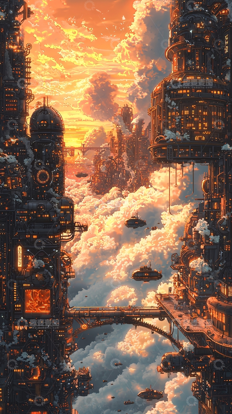 高清大图下载【趣麦麦图】赛博朋克天空之城