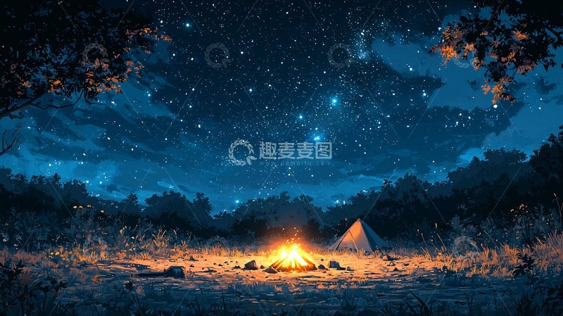 高清大图下载【趣麦麦图】星空下的营火