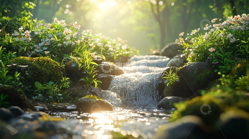 高清大图下载【趣麦麦图】阳光森林小溪
