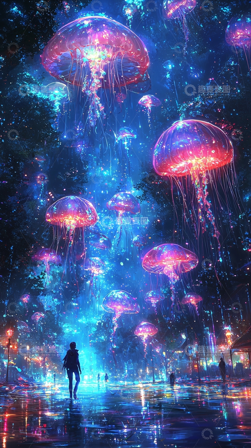 高清大图下载【趣麦麦图】梦幻水母森林