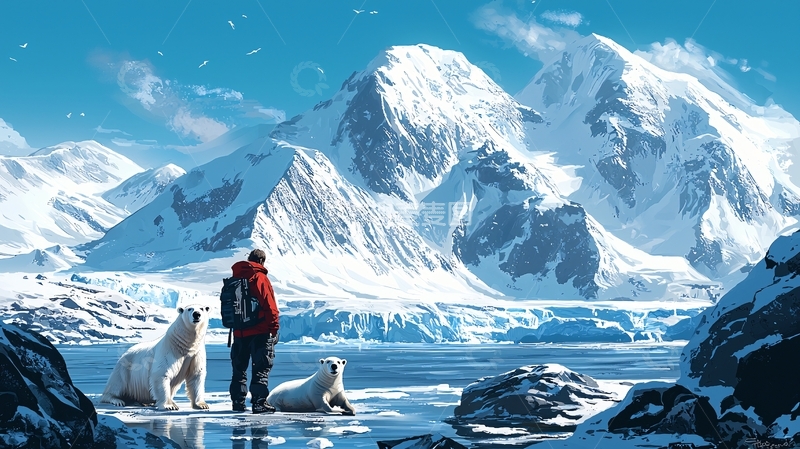 高清大图下载【趣麦麦图】极地探险家与北极熊