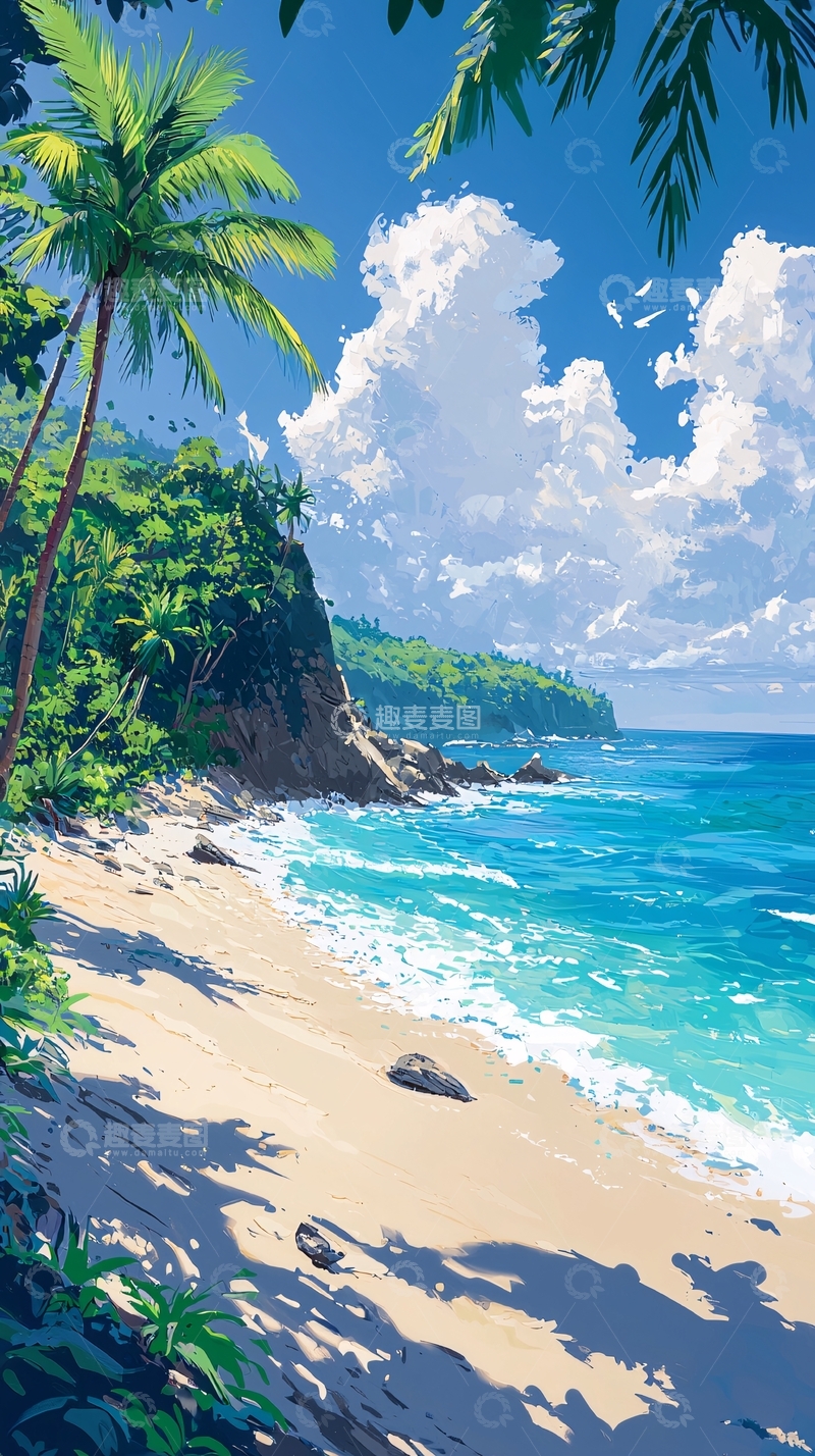 高清大图下载【趣麦麦图】热带海滩风景画