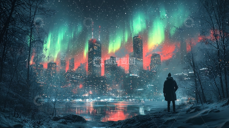 高清大图下载【趣麦麦图】极光之城夜景