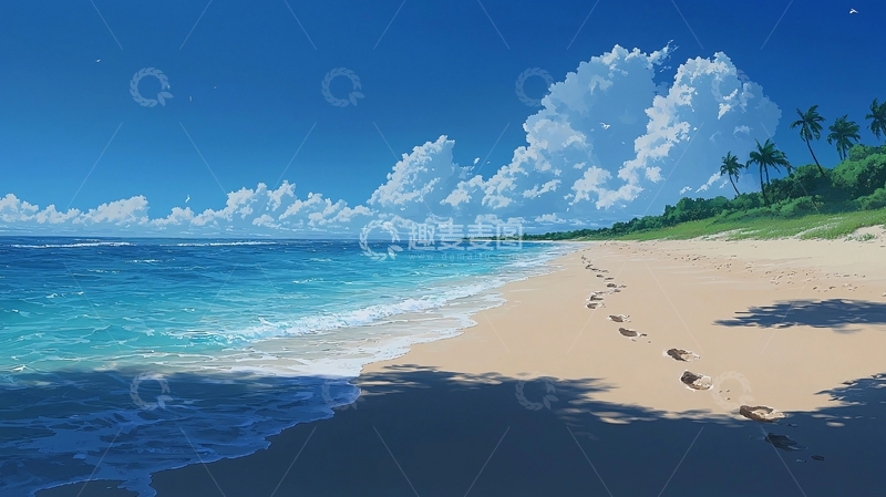 高清大图下载【趣麦麦图】阳光沙滩海浪椰树
