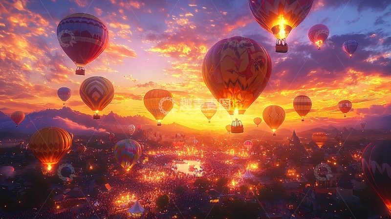 高清大图下载【趣麦麦图】日出热气球绚丽风景