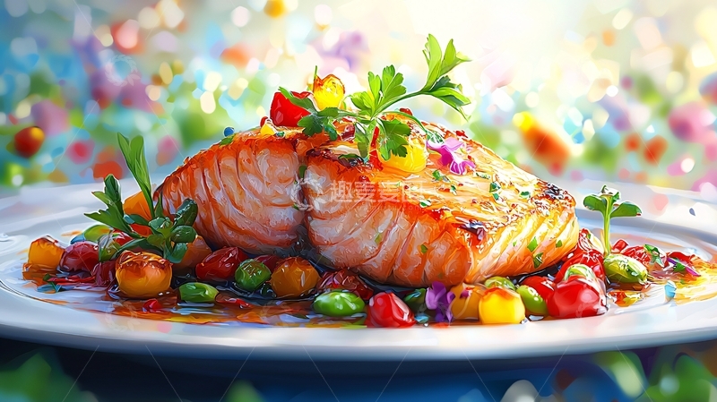 高清大图下载【趣麦麦图】煎三文鱼